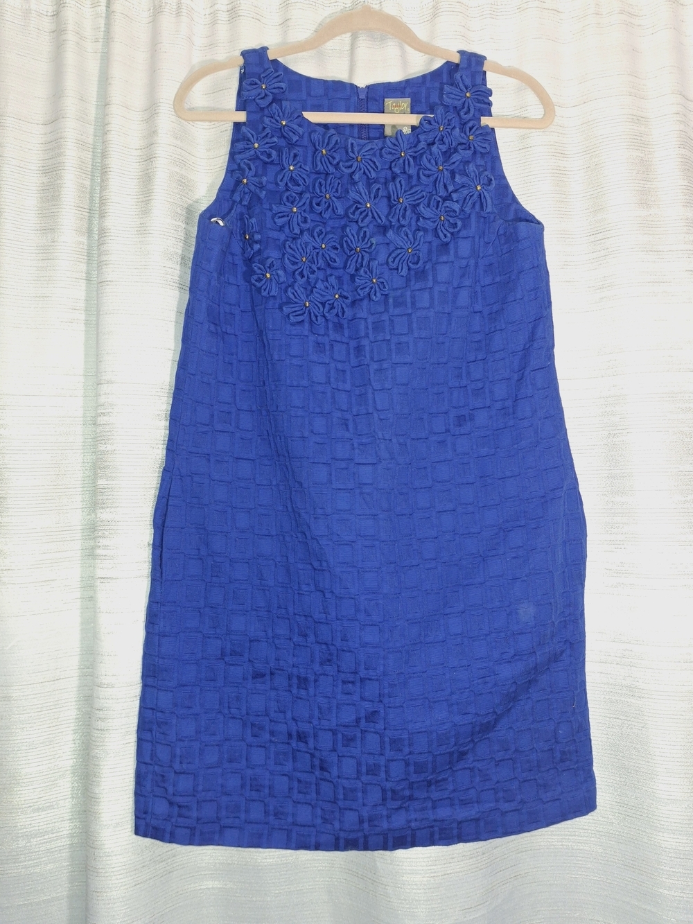 Taylor Royal Blue Sleeveless Floral Appliqué Shift Dress Size 10